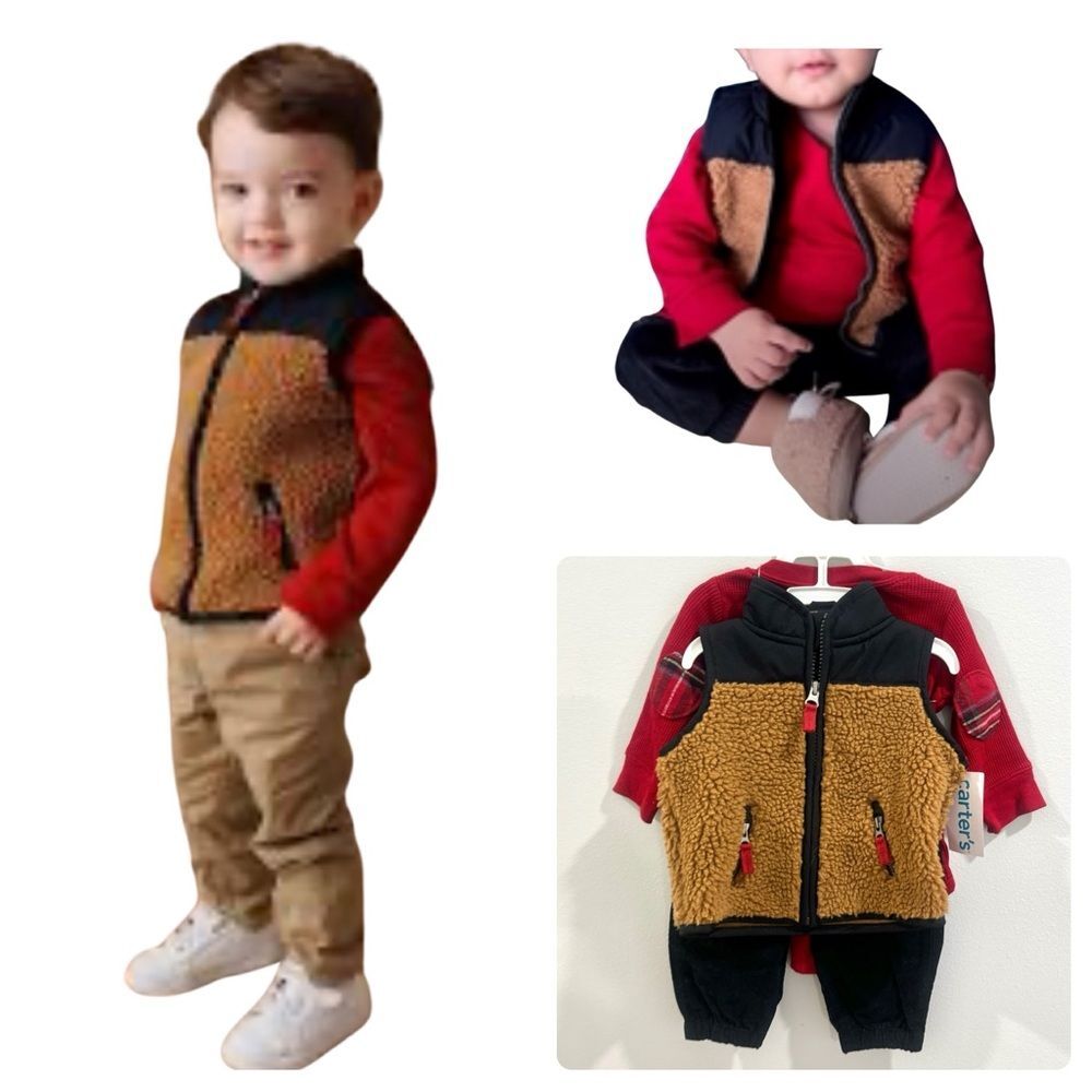 Carterβs boys 3 piece long sleeve top vest and pant set size 6 months NWT
